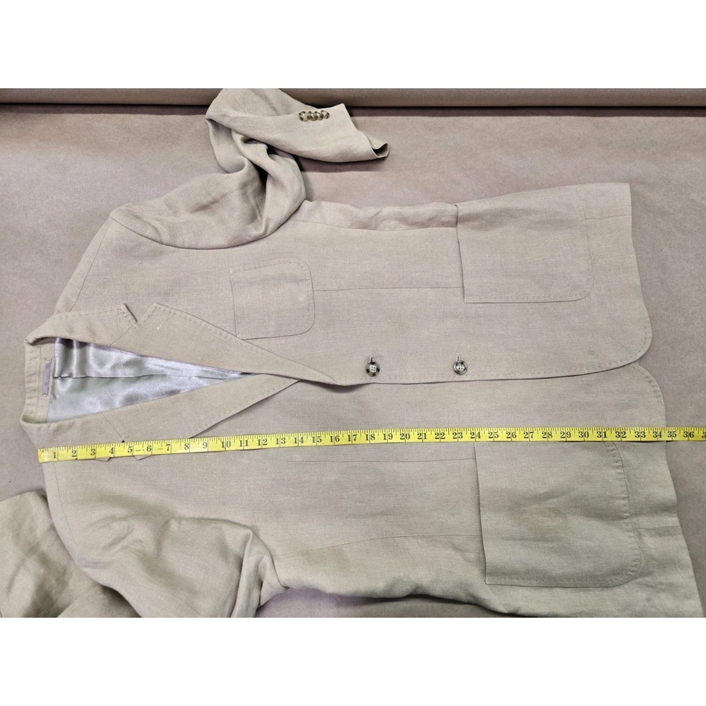 Marconi Men's 100% Linen Khaki Blazer Size L, Small Stain On Right Side Pocket. - Picture 16 of 16